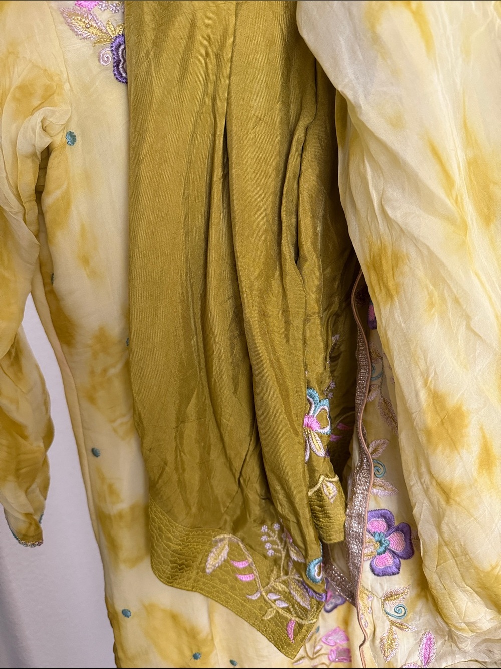 Salwar Kameez Brand Yellow and Olive Green Embroidered Salwar Kameez